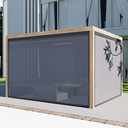 Extra image of Supremo Belfort Wood Effect Heat Transfer 4x3m Aluminium Pergola with Curtains and LED Lights