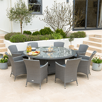 Image of Willow 8 Seater Fire Pit Table with Dining Chairs