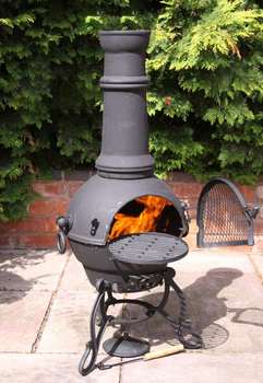 Image of Large Toledo Black Cast Iron Chiminea Fireplace with BBQ grill