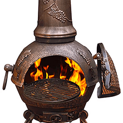 Small Image of Large Toledo Bronze Grape Cast Iron Chiminea Fireplace with BBQ grill