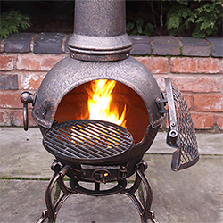 Small Image of Large Toledo Bronze Cast Iron Chiminea Fireplace with BBQ grill