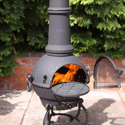 Small Image of Large Toledo Black Cast Iron Chiminea Fireplace with BBQ grill