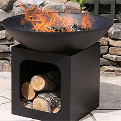 Small Image of Gardeco Isla Large Cast Iron Fire Bowl with Log Store