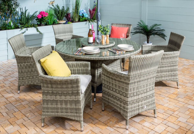 Image of Hartman Westbury 6 Seater Round Set with Lazy Susan in Beech / Dove - NO PARASOL