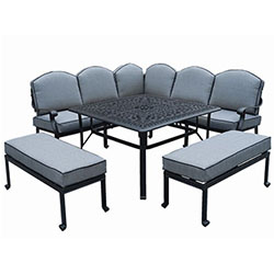Small Image of Hartman Amalfi Square Corner Sofa Set with Fire Pit and Benches in Antique Grey/Platinum