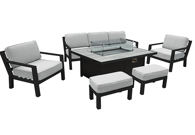 Image of Hartman Apollo Lounge Set with Rectangular Fire Pit Table in Carbon/Pewter