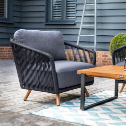 Small Image of EX DISPLAY / COLLECTION ONLY -Hartman Eden Lounge Chair with foot stool Carbon/Noir Rope/Acacia wood
