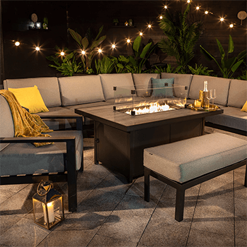 Image of Hartman Apollo Rectangular Corner Sofa Set with Fire Pit Table in Carbon/Pewter