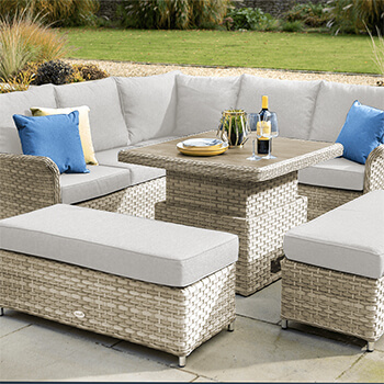 Image of Heritage Tuscan Square Corner Set with Adjustable Fully Woven Table & Benches - Beech