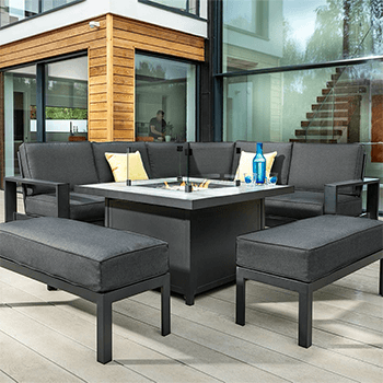 Image of Hartman Titan Square Corner Sofa Set with Fire Pit Table in Carbon/Nebula