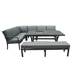 Small Image of Hartman Rosario Rectangular Corner Sofa Set with 3 Seat Bench in Matt Xerix/Flint