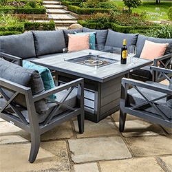 Small Image of Hartman Sorrento Square Corner Sofa Set with Firepit Table in Xerix/Slate