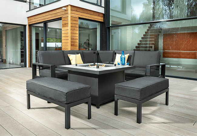 Image of Hartman Titan Square Corner Sofa Set with Fire Pit Table in Carbon/Nebula