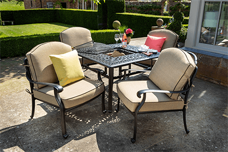 Image of Hartman Amalfi 4 Seat Square Lounge Set with Fire Pit in Bronze/Amber