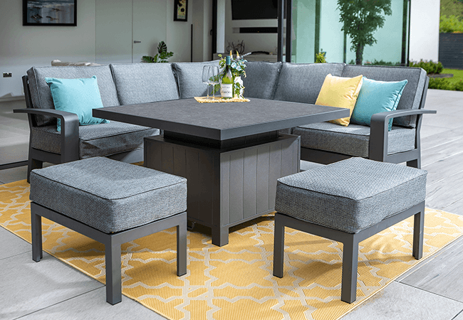 Image of Hartman Aurora Square Corner Sofa Set with Adjustable Table & Benches - Matt Xerix/Zenith