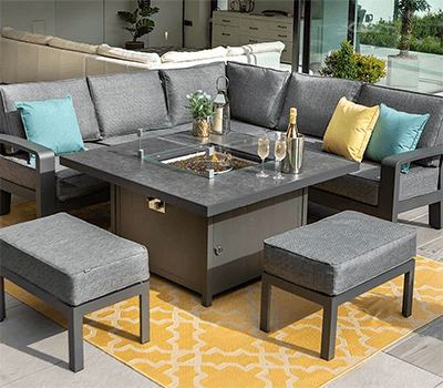 Image of Hartman Aurora Square Corner Sofa Set with Fire Pit Table and Benches  - Xerix/Zenith