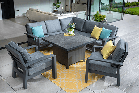 Image of Hartman Aurora Square Corner Sofa Set with Adjustable Table & Lounge Chairs - Matt Xerix/Zenith