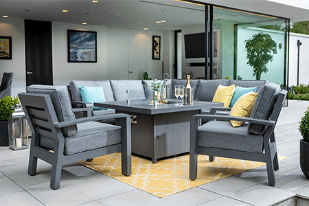 Image of Hartman Aurora Square Corner Sofa Set with Fire Pit Table and Lounge Chairs  - Xerix/Zenith