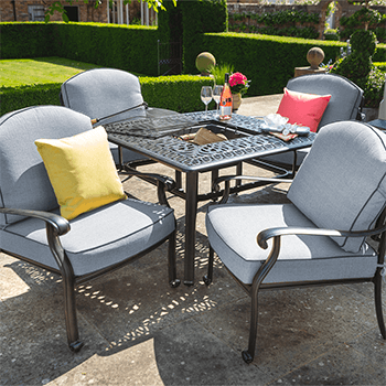 Image of Hartman Amalfi 4 Seat Square Lounge Set with Fire Pit in Antique Grey/Platinum