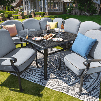 Image of Hartman Amalfi Square Corner Sofa Set with Fire Pit and Lounge Chairs in Antique Grey/Platinum