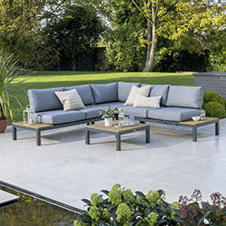 Image of Kettler Elba Low Corner Sofa Set with Signature Cushions in Anthracite / Teak
