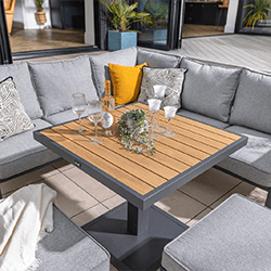 Extra image of Hartman Sonas Square Corner Sofa Set with Gas Pump Adjustable Table in Matt Xerix / Haze