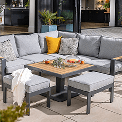 Extra image of Hartman Sonas Square Corner Sofa Set with Gas Pump Adjustable Table in Matt Xerix / Haze