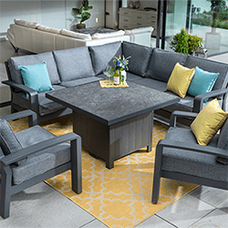 Small Image of Hartman Aurora Square Corner Sofa Set with Adjustable Table & Lounge Chairs - Matt Xerix/Zenith