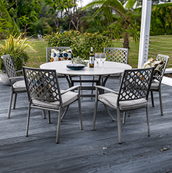 Image of Hartman Avebury 6 Seat Round Ceramic Table Dining Set in Crimini / Moon - No Parasol