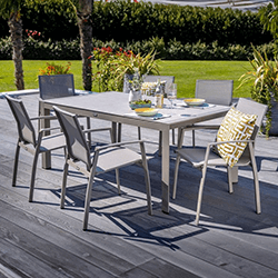 Image of Hartman Rio 6 Seat Rectangular Dining Set in Taupe and Pewter - NO PARASOL