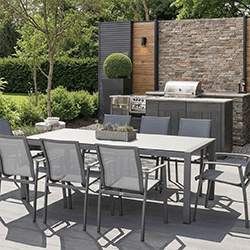 Image of Hartman Rio 8 Seat Rectangular Dining Set in Taupe and Pewter