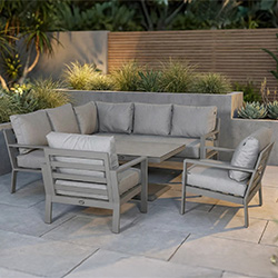 Image of Hartman Rio Square Corner Set with Adjustable Table and Lounge Chairs in Taupe and Pewter