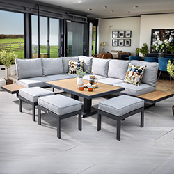 Extra image of Hartman Sonas Rectangular Platform Corner Sofa Set with Gas Pump Adjustable Table in Matt Xerix / Haze