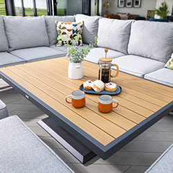 Extra image of Hartman Sonas Rectangular Platform Corner Sofa Set with Gas Pump Adjustable Table in Matt Xerix / Haze