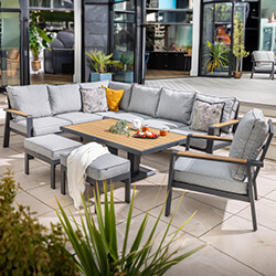 Image of Hartman Sonas Rectangular Corner Sofa Set with Gas Pump Adjustable Table in Matt Xerix / Haze