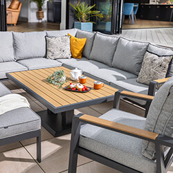 Extra image of Hartman Sonas Rectangular Corner Sofa Set with Gas Pump Adjustable Table in Matt Xerix / Haze