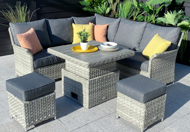 Image of Hartman Heritage Tuscan Square Corner Sofa Set with Adjustable Table in Ash / Slate