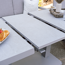 Extra image of Camilla Reclining Lounge Dining Set with Adjustable Table in Natural/Cappuccino