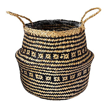 Image of Seagrass Tribal Black Small 30cm Lined Basket Planter