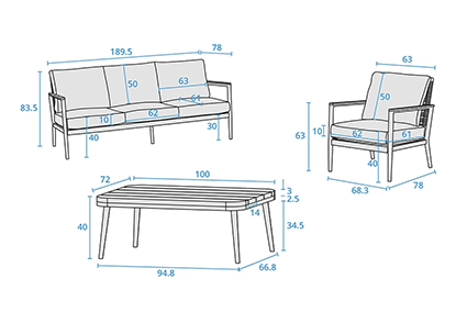 Trento Lounge Set dimensions image