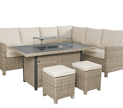 Image of Kettler Palma Left Hand Corner Sofa with Fire Pit Table in Oyster and Stone