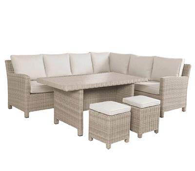 Image of Kettler Palma Left Hand Corner Sofa Set with Glass-Topped Table - Oyster and Stone