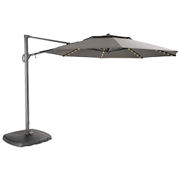 Image of Kettler 3.3m Free Arm Grey frame / Grey taupe Canopy Parasol (with LED lights and Wireless Speaker)