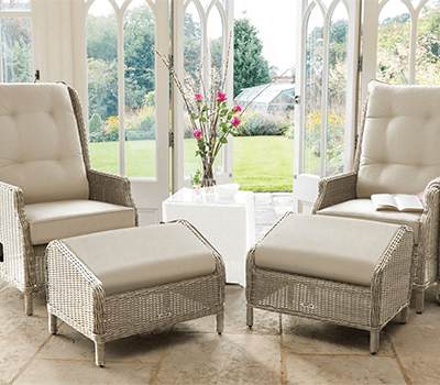 Image of Kettler Palma Recliner Duet Set with Footstools in Oyster and Stone  (no sidetable)