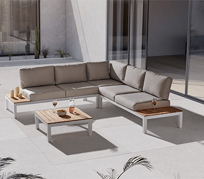 Image of Elba Low Lounge Corner Sofa Set in White