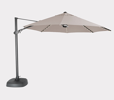 Image of Kettler 3.5m Free Arm Parasol with LEDs and Wireless Speaker in Grey/Stone
