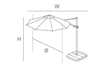 Kettler 3.3m LED Parasol with Bluetooth Speaker - dimensions image