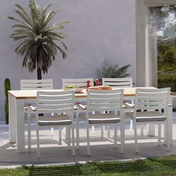 Image of Kettler Elba Dining Table with 6 Chairs in White / Teak