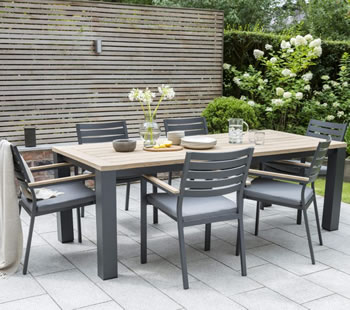 Image of Kettler Elba Dining Table with 6 Chairs in Anthracite / Teak