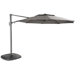 Small Image of Kettler 3.3m Free Arm Grey frame / Grey taupe Canopy Parasol (with LED lights and Wireless Speaker)